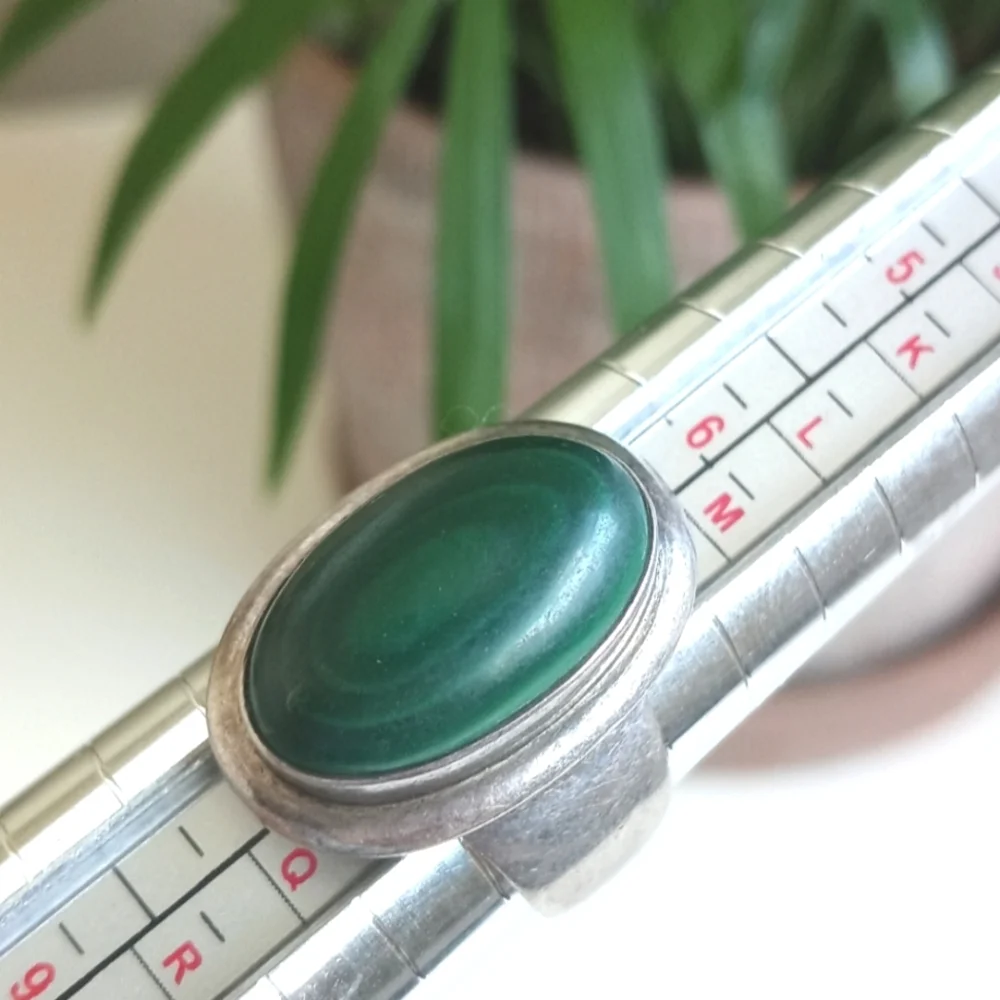 Antique 925 Green Malachite Gemstone Ring Sterling Silver From India *Unique